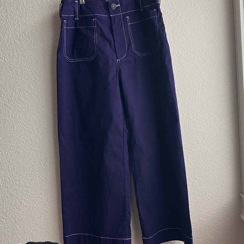 Anthropologie The Colette Crop Wide-Leg Pants by Maeve-Contrast-Stitch Edition - Picture 2 of 13